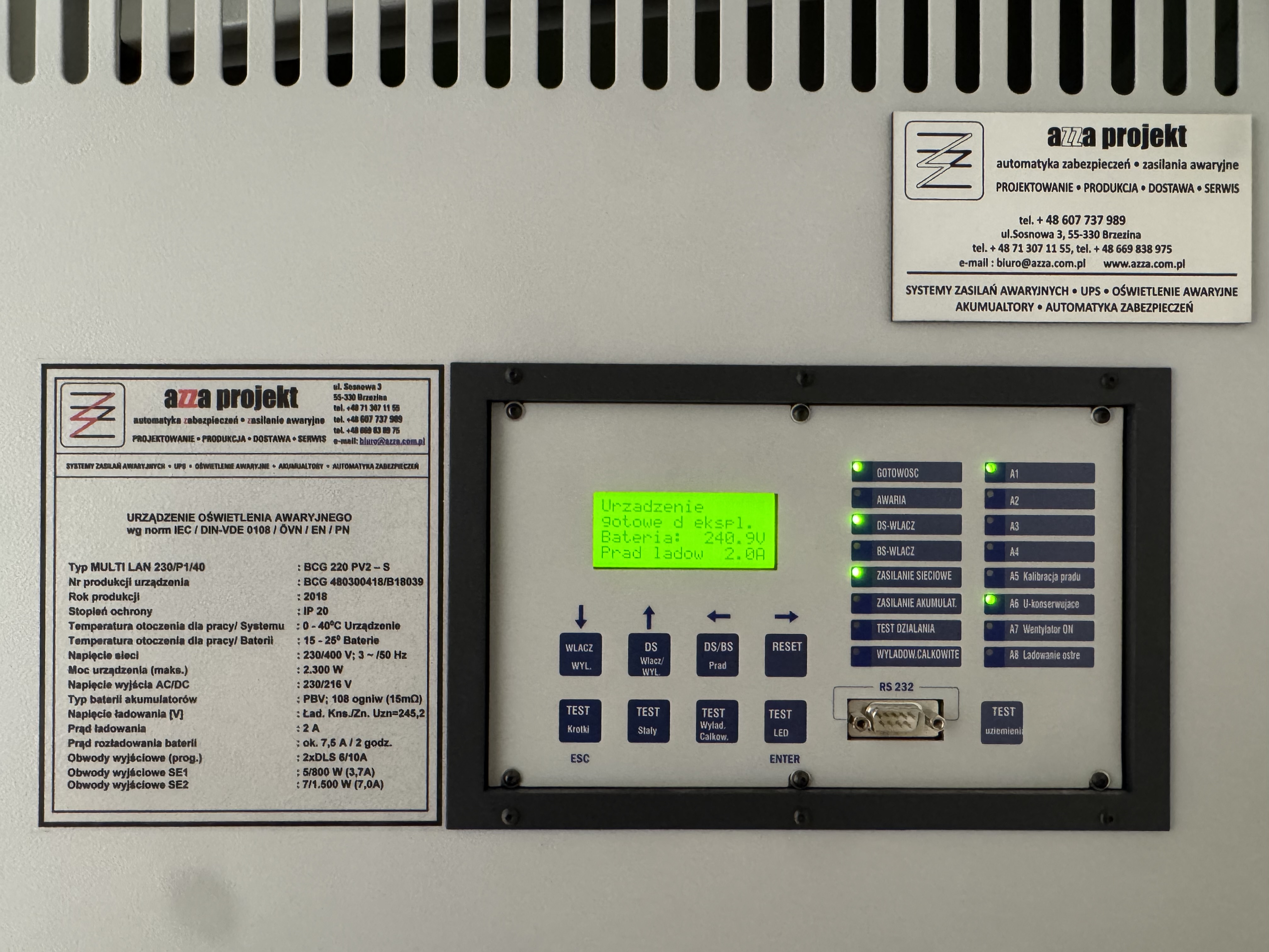 Panel i oznaczenia systemu technicznego